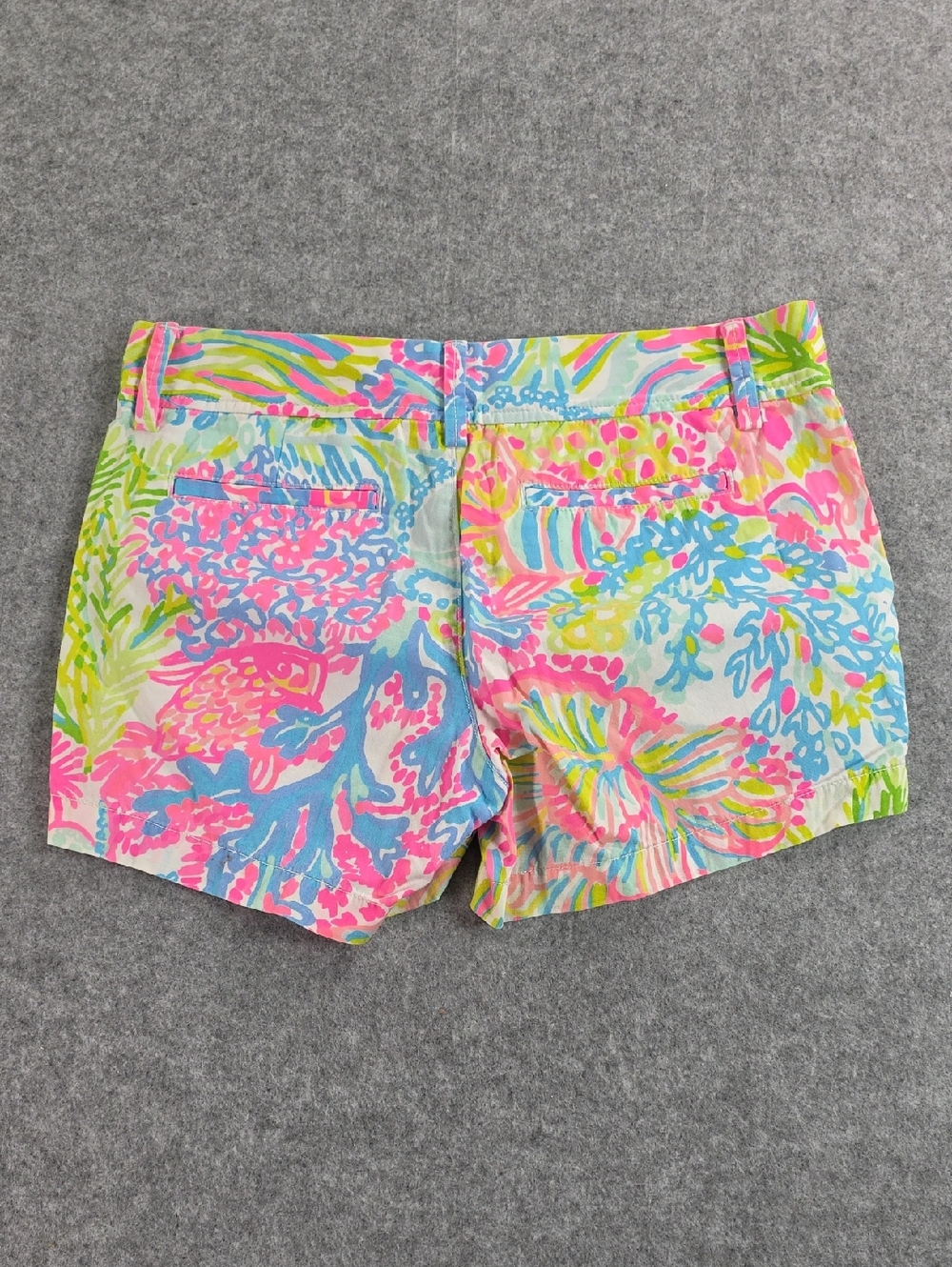 Lilly Pulitzer Coral Pink & Aqua Printed Cotton Shorts Callahan Sz 6 Floral - Picture 7 of 7